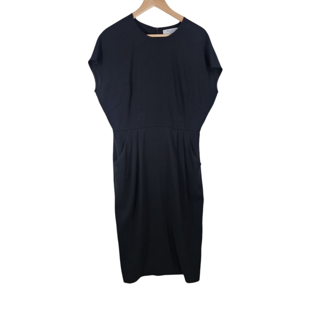 MM.LaFleur The Etsuko Dress Women 12 Navy Blue Sheath‎ Workwear Cap Sleeve